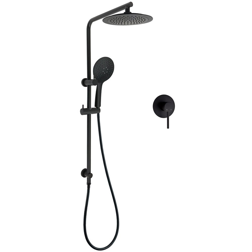 Matt Black Round 9" Rainfall Head Handheld Sliding Rail Wall Arm Dual Shower Mixer Set - Furniture > Bathroom > Shower Heads & Screens - Rivercity House & Home Co. (ABN 18 642 972 209) - Affordable Modern Furniture Australia