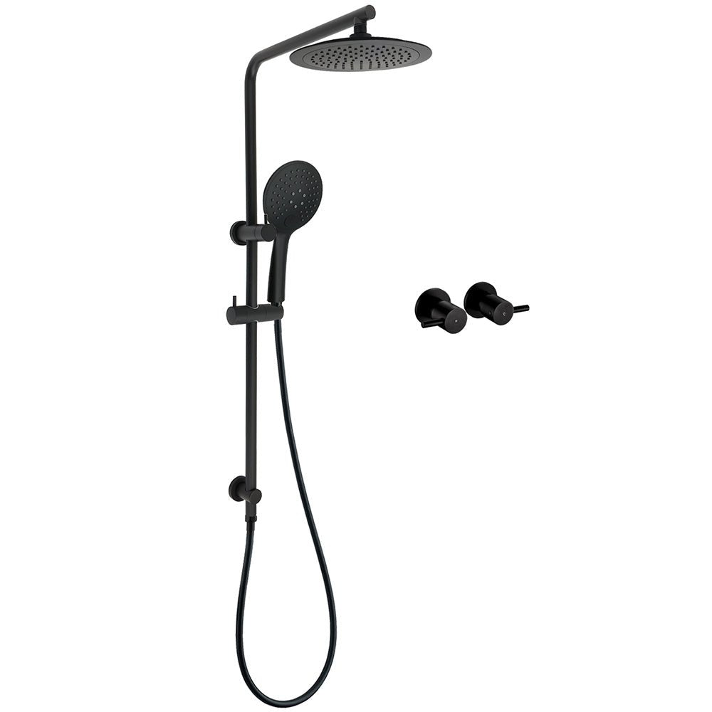 Matt Black Round 9" Rainfall Head Handheld Sliding Rail Wall Arm Dual Shower Taps Set - Furniture > Bathroom > Shower Heads & Screens - Rivercity House & Home Co. (ABN 18 642 972 209) - Affordable Modern Furniture Australia