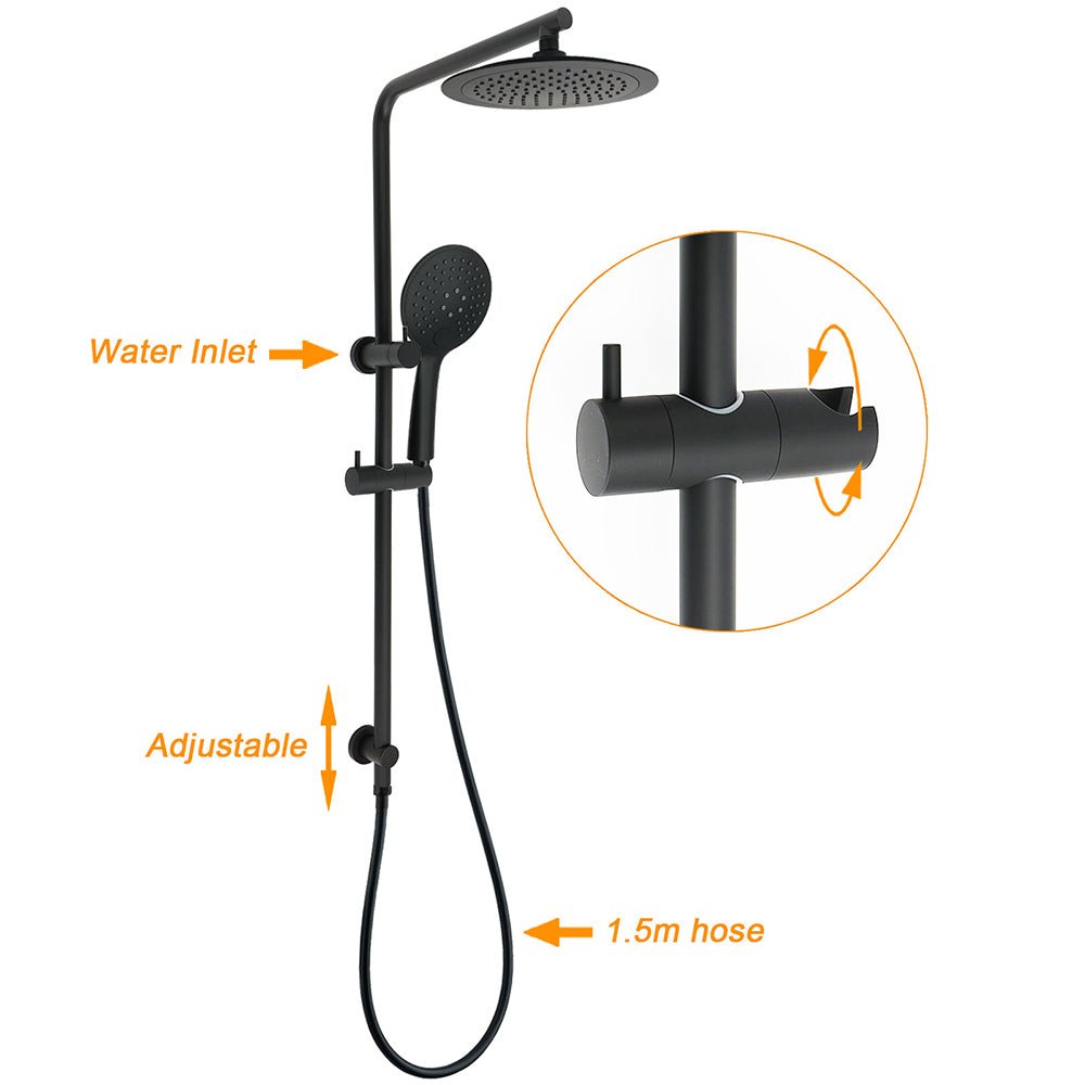 Matt Black Round 9" Rainfall Head Handheld Sliding Rail Wall Arm Dual Shower Taps Set - Furniture > Bathroom > Shower Heads & Screens - Rivercity House & Home Co. (ABN 18 642 972 209) - Affordable Modern Furniture Australia