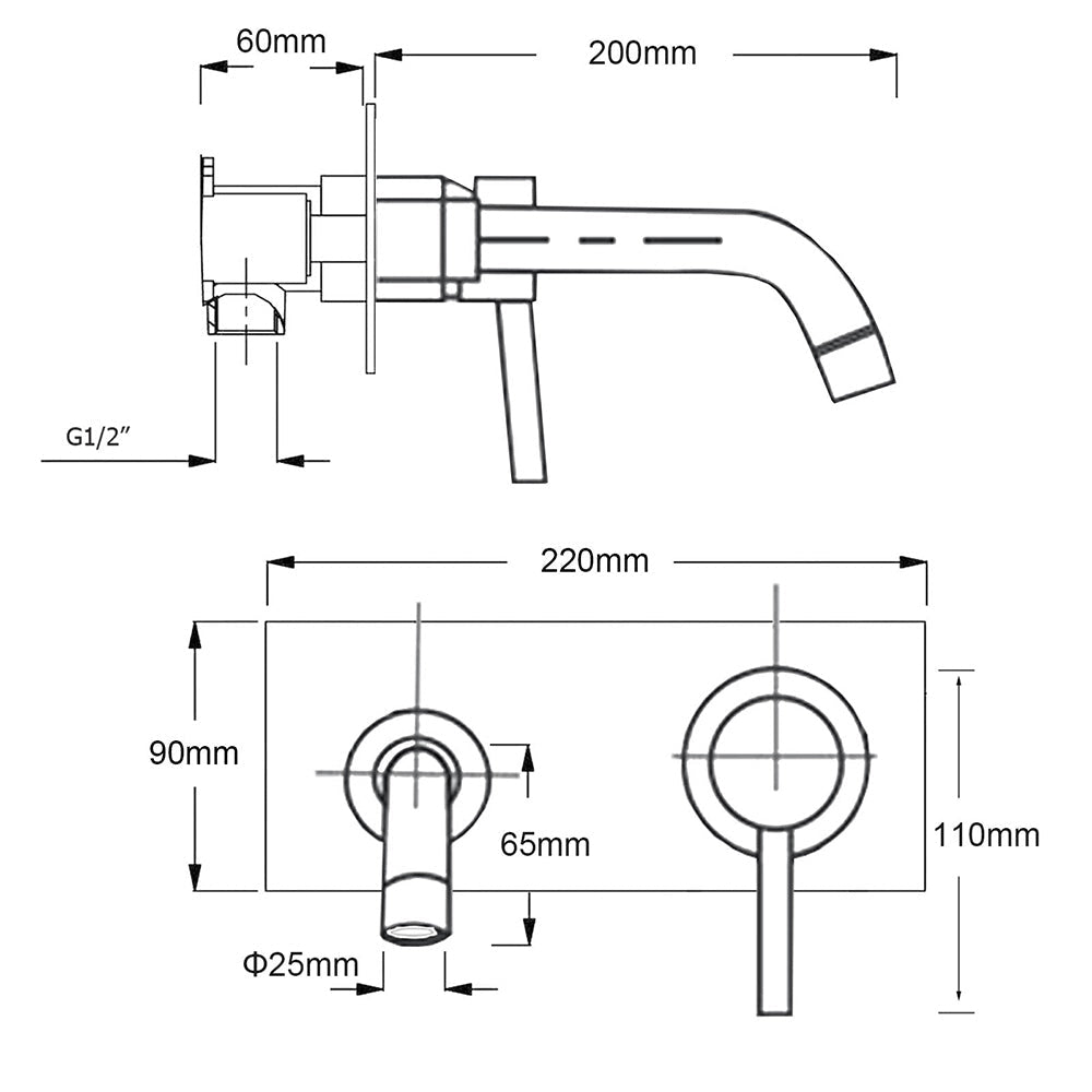 Matt Black Round Basin Mixer Bathtub Wall Mounted Faucet Tap Laundry Spout Set - Furniture > Bathroom > Shower Heads & Screens - Rivercity House & Home Co. (ABN 18 642 972 209) - Affordable Modern Furniture Australia