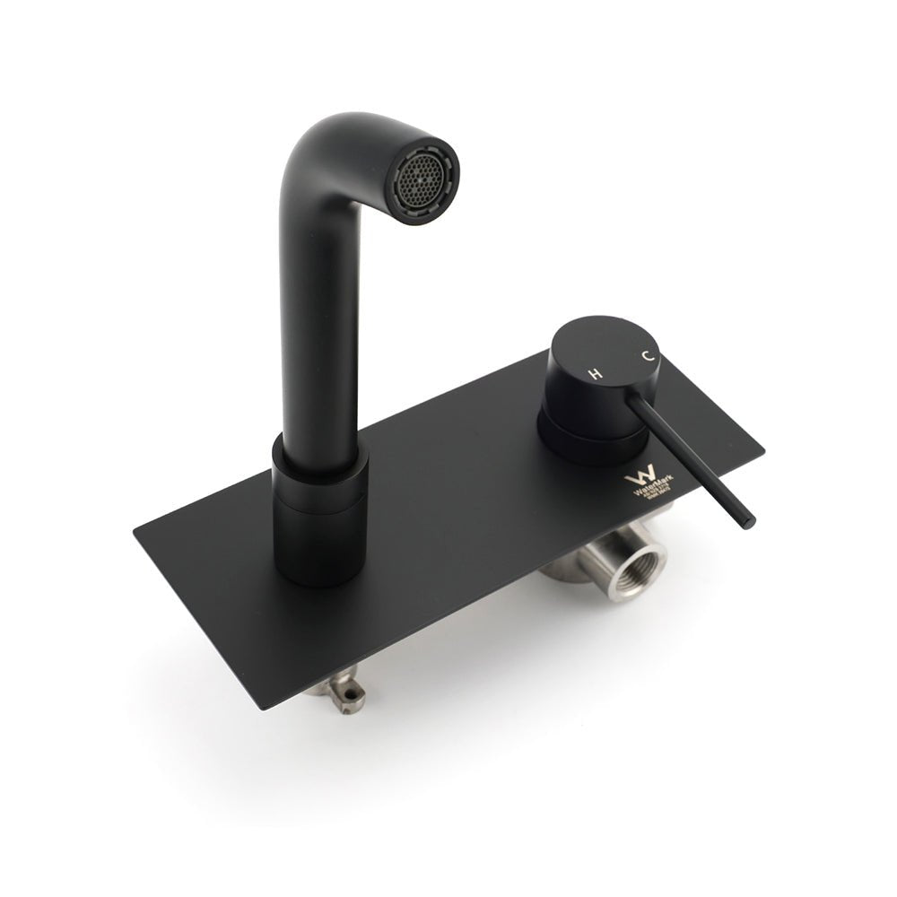 Matt Black Round Basin Mixer Bathtub Wall Mounted Faucet Tap Laundry Spout Set - Furniture > Bathroom > Shower Heads & Screens - Rivercity House & Home Co. (ABN 18 642 972 209) - Affordable Modern Furniture Australia