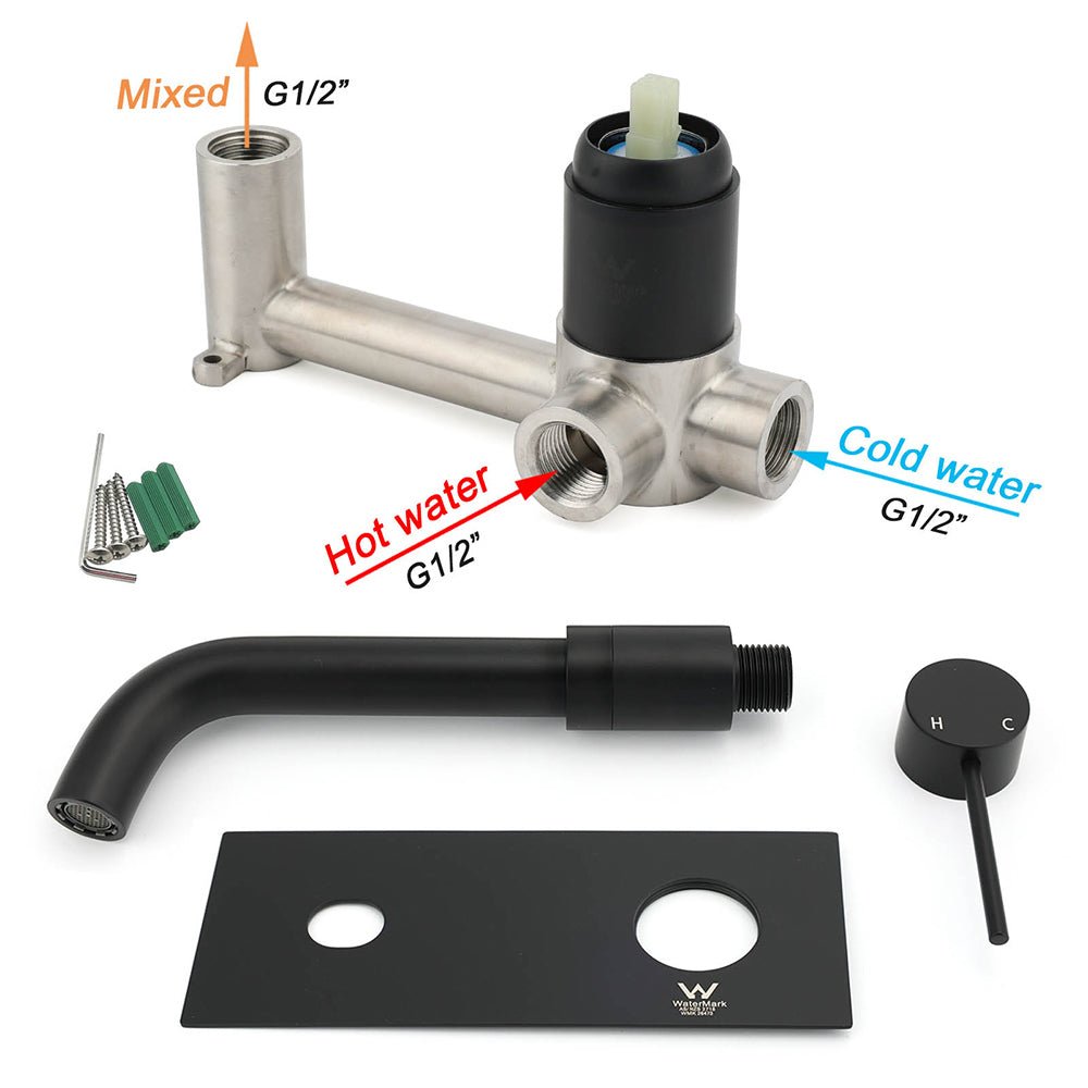 Matt Black Round Basin Mixer Bathtub Wall Mounted Faucet Tap Laundry Spout Set - Furniture > Bathroom > Shower Heads & Screens - Rivercity House & Home Co. (ABN 18 642 972 209) - Affordable Modern Furniture Australia