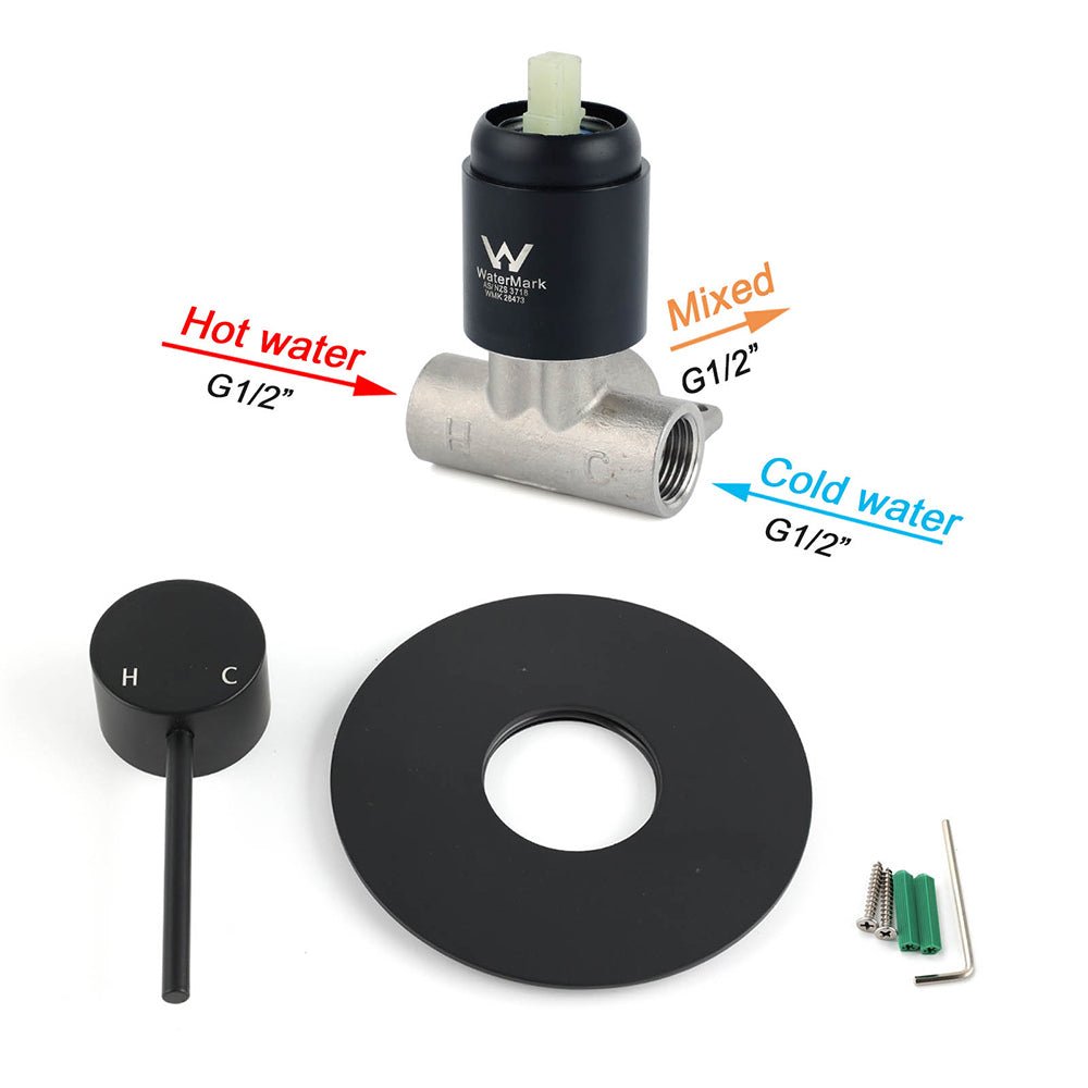 Matt Black Round Bath Concealed Shower Mixer Valve Hot Cold Water Tap Watermark - Furniture > Bathroom > Shower Heads & Screens - Rivercity House & Home Co. (ABN 18 642 972 209) - Affordable Modern Furniture Australia