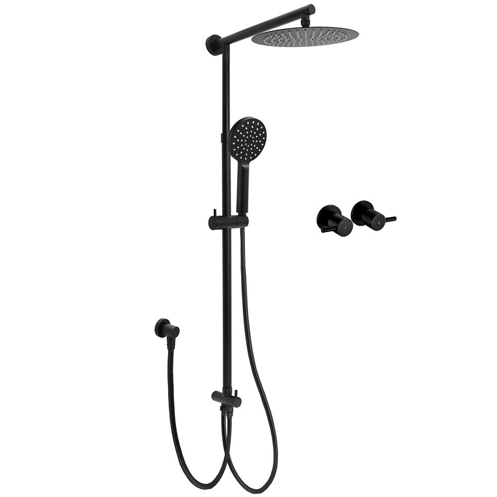 Matt Black Round Dual Shower Set 10" Rain Head 3 Mode Handheld Sliding Rail Arm Twin Taps - Furniture > Bathroom > Shower Heads & Screens - Rivercity House & Home Co. (ABN 18 642 972 209) - Affordable Modern Furniture Australia