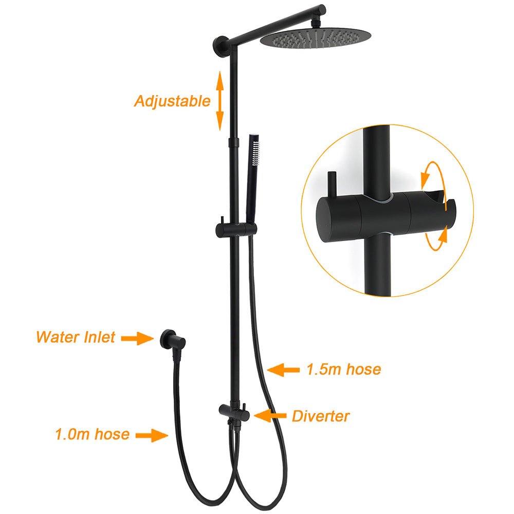 Matt Black Round Dual Shower Set 10" Rain Head Metal Handheld Sliding Rail Arm Twin Taps - Furniture > Bathroom > Shower Heads & Screens - Rivercity House & Home Co. (ABN 18 642 972 209) - Affordable Modern Furniture Australia