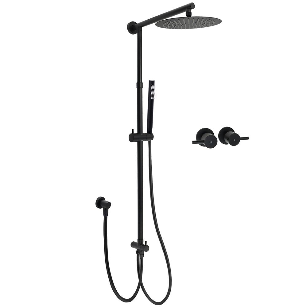 Matt Black Round Dual Shower Set 10" Rain Head Metal Handheld Sliding Rail Arm Twin Taps - Furniture > Bathroom > Shower Heads & Screens - Rivercity House & Home Co. (ABN 18 642 972 209) - Affordable Modern Furniture Australia
