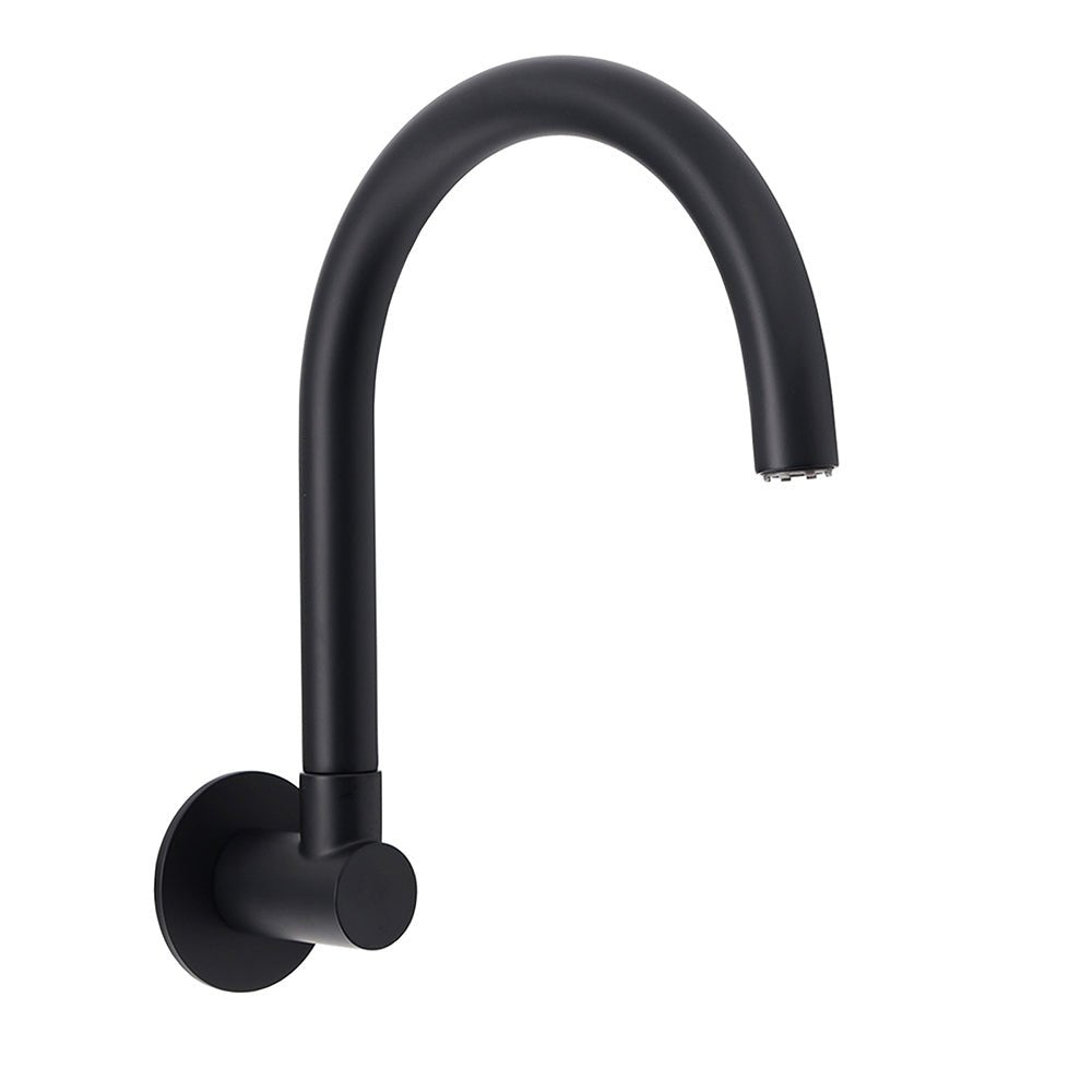 Matt Black Round Gooseneck Arm Faucet Outlet Wall Mounted Bath Tub Filler Spout - Furniture > Bathroom > Shower Heads & Screens - Rivercity House & Home Co. (ABN 18 642 972 209) - Affordable Modern Furniture Australia