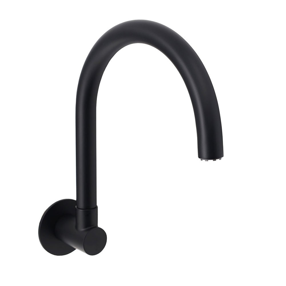 Matt Black Round Gooseneck Arm Faucet Outlet Wall Mounted Bath Tub Filler Spout - Furniture > Bathroom > Shower Heads & Screens - Rivercity House & Home Co. (ABN 18 642 972 209) - Affordable Modern Furniture Australia