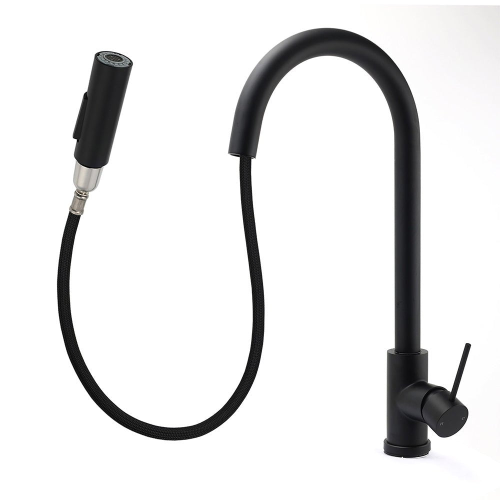 Matt Black Round Pull Out Down Kitchen Sink Tap Laundry Basin Mixer 2 Way Spout - Furniture > Bathroom > Shower Heads & Screens - Rivercity House & Home Co. (ABN 18 642 972 209) - Affordable Modern Furniture Australia