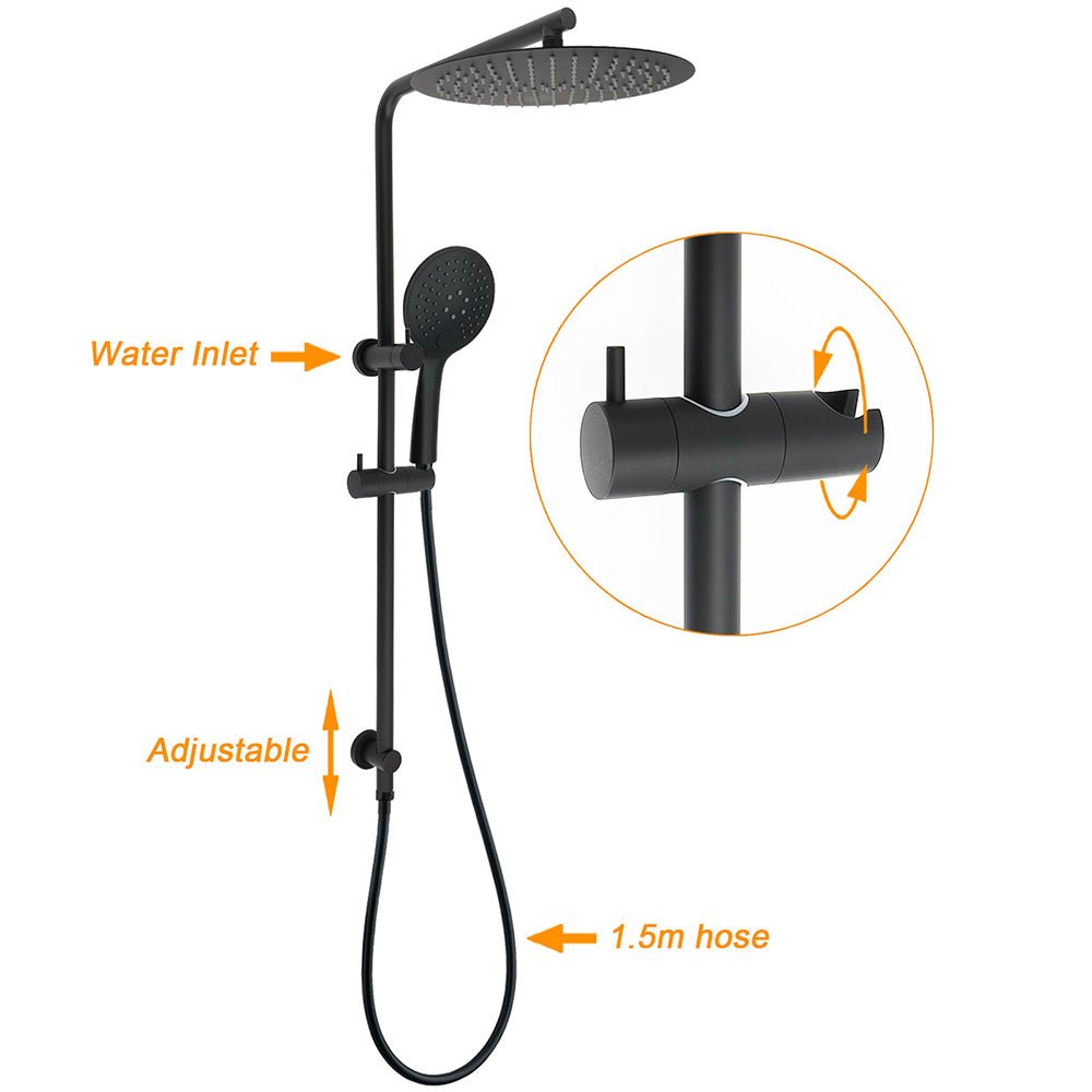 Matt Black Shower Set 12" Large Rain Head Handheld Sliding Rail Arm Round WELS - Furniture > Bathroom > Shower Heads & Screens - Rivercity House & Home Co. (ABN 18 642 972 209) - Affordable Modern Furniture Australia