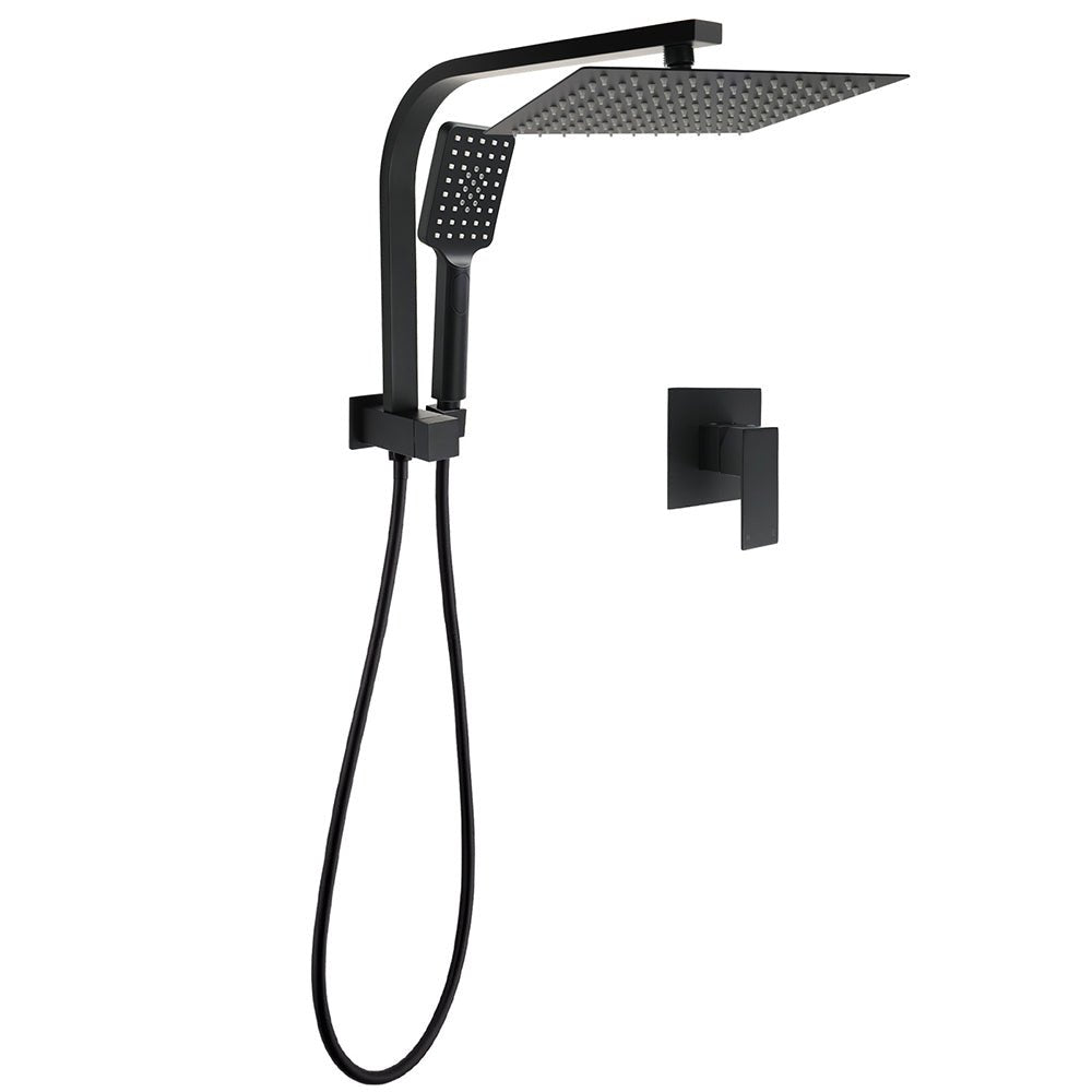 Matt Black Square 10" Thin Shower Head 3 Modes Handheld Gooseneck Arm Twin Set + Mixer - Furniture > Bathroom > Shower Heads & Screens - Rivercity House & Home Co. (ABN 18 642 972 209) - Affordable Modern Furniture Australia