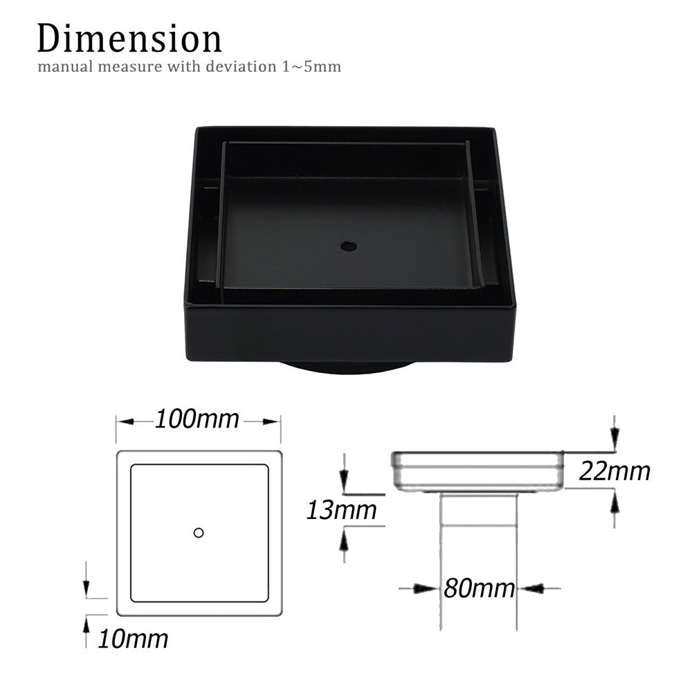 Matt Black Square 100x100mm Tile Insert Floor Drain Shower Grate 80mm Outlet Waste - Furniture > Bathroom > Shower Heads & Screens - Rivercity House & Home Co. (ABN 18 642 972 209) - Affordable Modern Furniture Australia