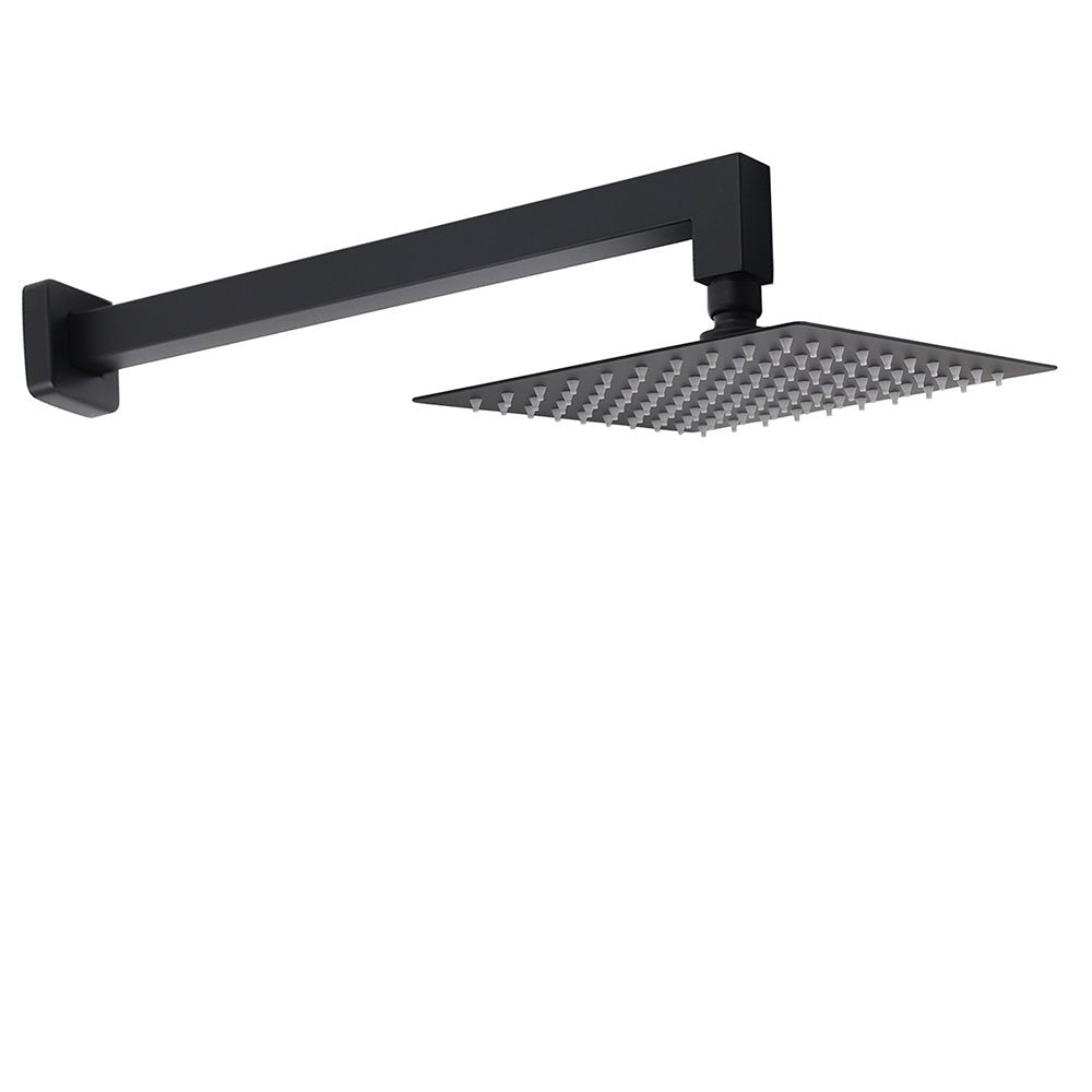 Matt Black Square 8" Rainfall Shower Head & 400mm Brass Straight Wall Mount Arm Set - Furniture > Bathroom > Shower Heads & Screens - Rivercity House & Home Co. (ABN 18 642 972 209) - Affordable Modern Furniture Australia