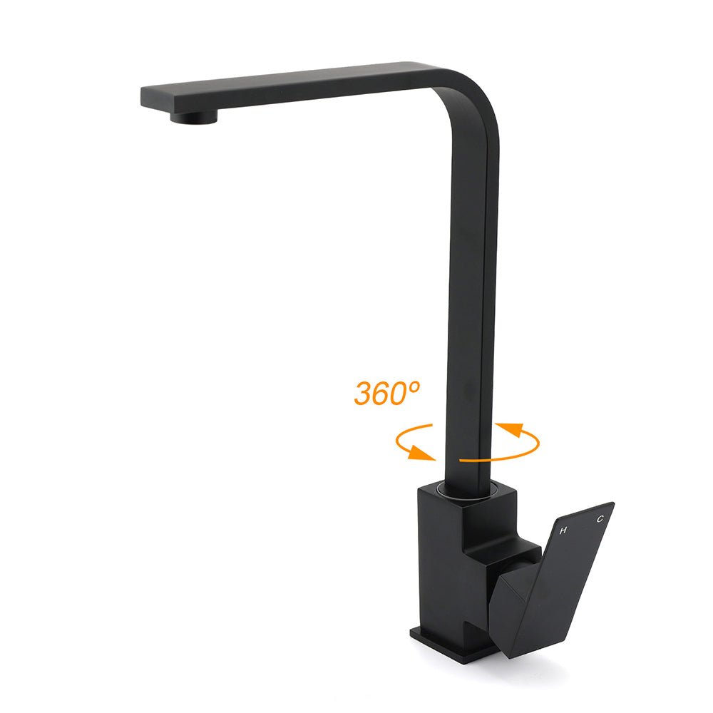 Matt Black Square Gooseneck 360 Swivel Laundry Sink Kitchen Mixer Faucet Tapware - Furniture > Bathroom > Shower Heads & Screens - Rivercity House & Home Co. (ABN 18 642 972 209) - Affordable Modern Furniture Australia
