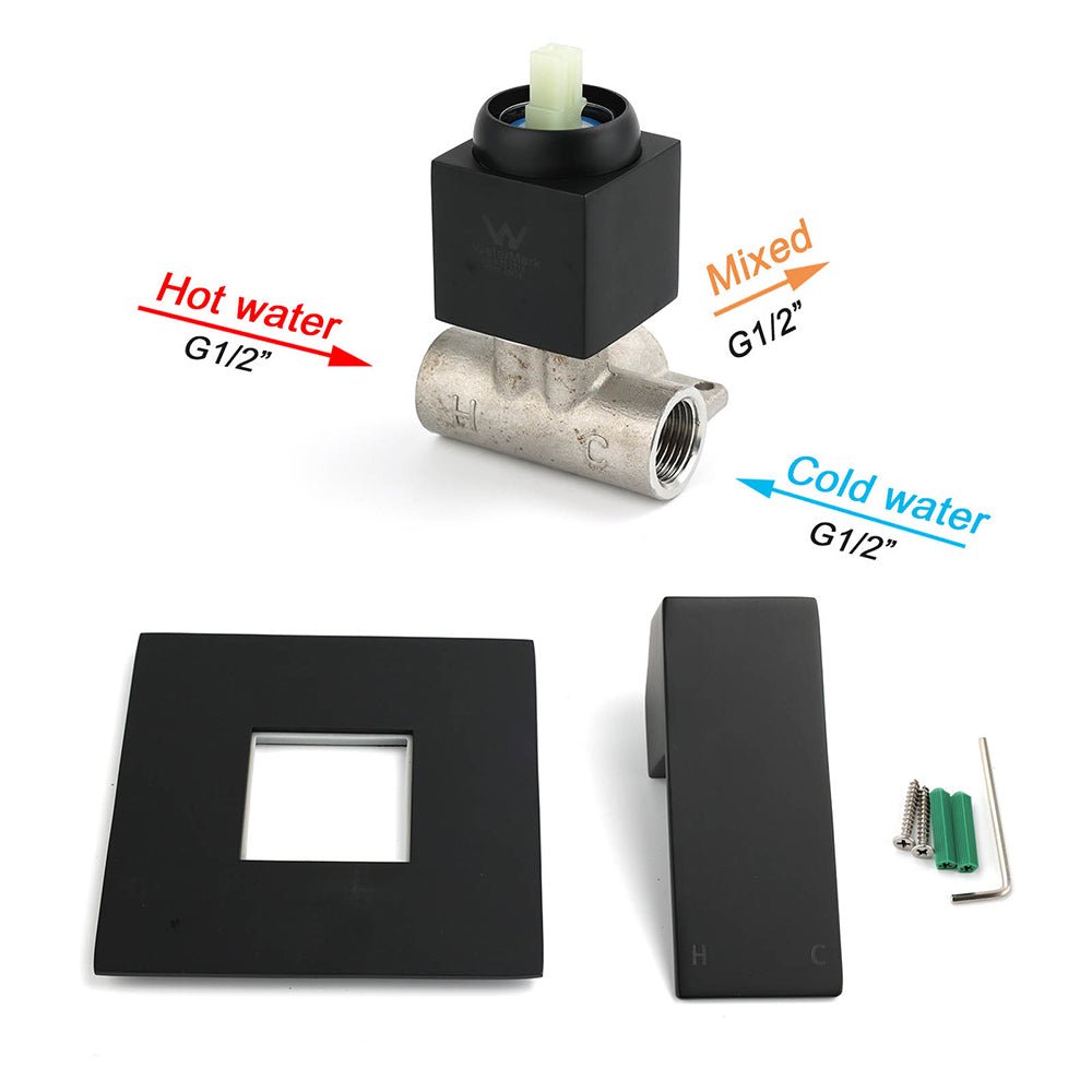 Matt Black Square Shower Mixer Hot Cold Tap Ceramic Cartridge Spindle Watermark - Furniture > Bathroom > Shower Heads & Screens - Rivercity House & Home Co. (ABN 18 642 972 209) - Affordable Modern Furniture Australia