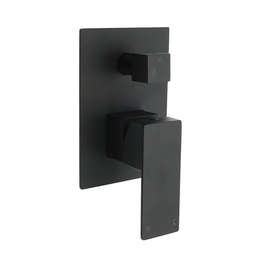Matt Black Square Stainless Steel Shower Mixer 2 Way Bath Set Diverter Watermark - Furniture > Bathroom > Shower Heads & Screens - Rivercity House & Home Co. (ABN 18 642 972 209) - Affordable Modern Furniture Australia