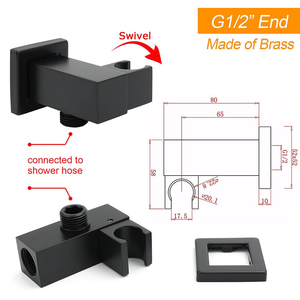 Matt Black Square Water Inlet Shower Head Bracket Adjustable Holder Wall Elbow Connector - Furniture > Bathroom > Shower Heads & Screens - Rivercity House & Home Co. (ABN 18 642 972 209) - Affordable Modern Furniture Australia