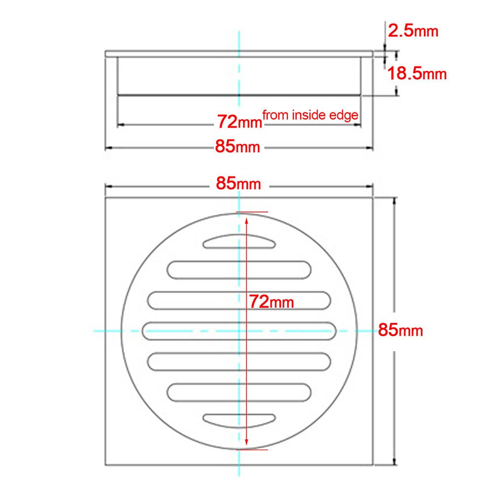 Matt Black Stainless Steel 85x85mm Small Square Shower Grate Floor Drain 72mm Outlet - Furniture > Bathroom > Shower Heads & Screens - Rivercity House & Home Co. (ABN 18 642 972 209) - Affordable Modern Furniture Australia