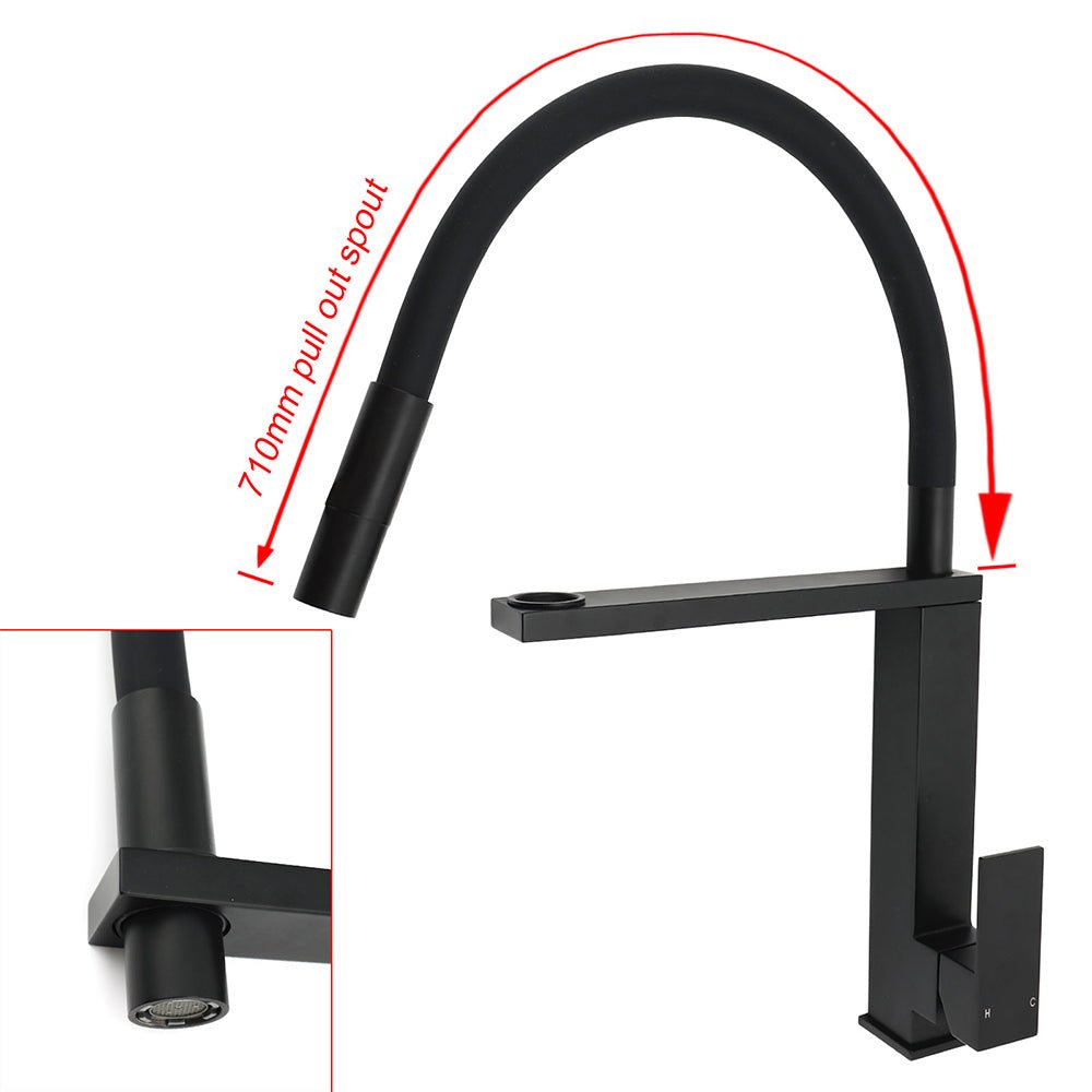 Matt Black Swivel Kitchen Sink Basin Mixer Swivel Faucet Tapware Pull Out Spout - Furniture > Bathroom > Shower Heads & Screens - Rivercity House & Home Co. (ABN 18 642 972 209) - Affordable Modern Furniture Australia