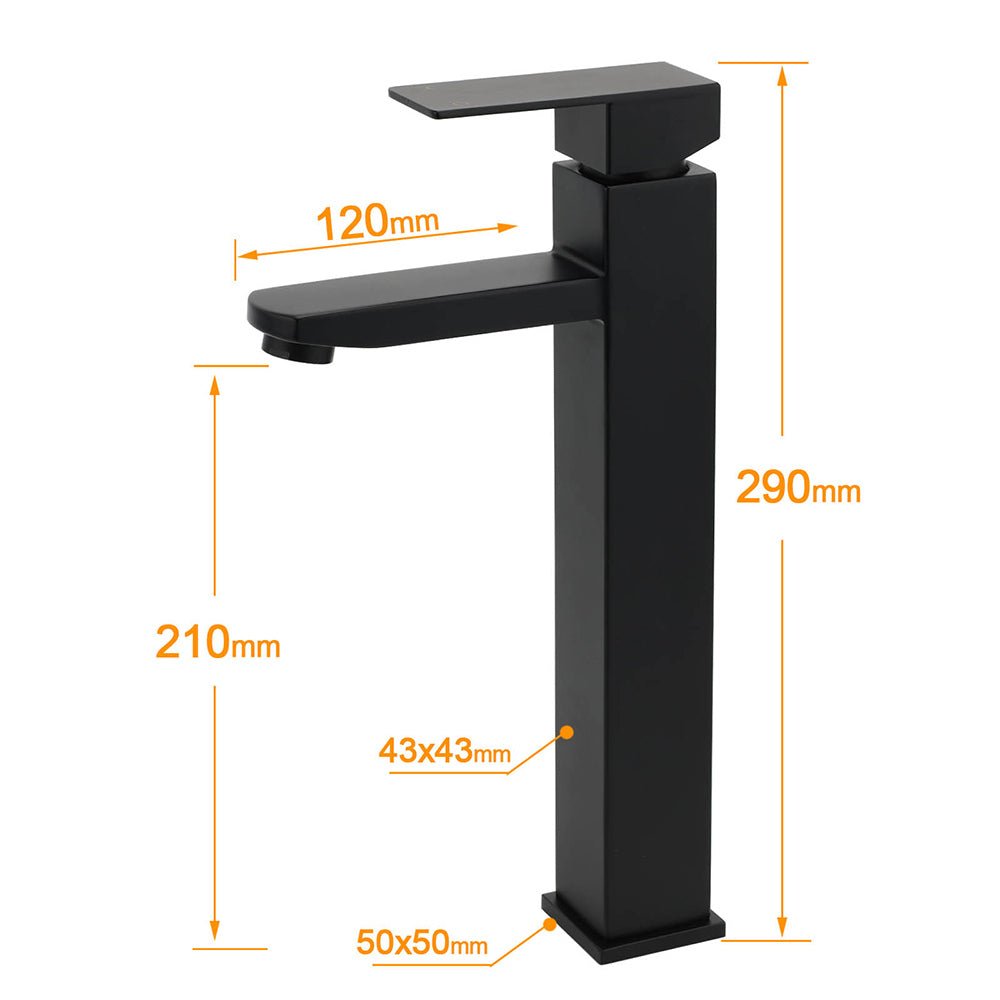 Matt Black Tall Square Basin Mixer Vanity Laundry Counter Sink Faucet Tap Outlet - Furniture > Bathroom > Shower Heads & Screens - Rivercity House & Home Co. (ABN 18 642 972 209) - Affordable Modern Furniture Australia