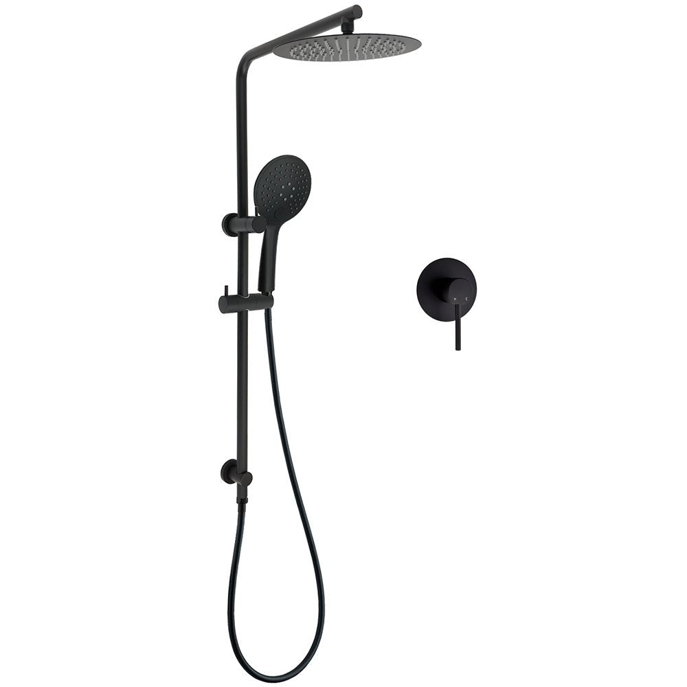 Matt Black Twin 10 Inch Shower Head 3 Modes Handheld 2in1 Wall Rail Arm Round Mixer - Furniture > Bathroom > Shower Heads & Screens - Rivercity House & Home Co. (ABN 18 642 972 209) - Affordable Modern Furniture Australia