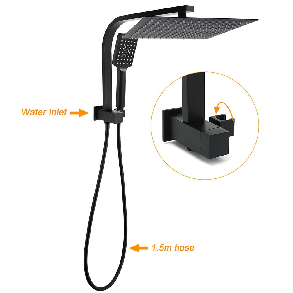 Matt Black Twin Set 12" Large Shower Head 3 Modes Handheld Gooseneck Arm Wall Mixer - Furniture > Bathroom > Shower Heads & Screens - Rivercity House & Home Co. (ABN 18 642 972 209) - Affordable Modern Furniture Australia