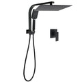 12" Large Matte Black Twin Shower Set with 3-Mode Handheld, Gooseneck Arm & Wall Mixer - Matte Black