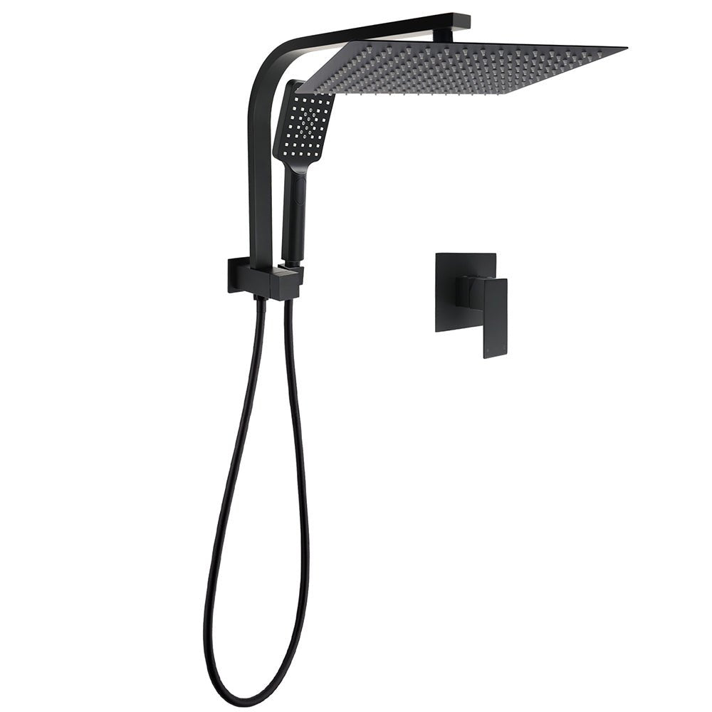 Matt Black Twin Set 12" Large Shower Head 3 Modes Handheld Gooseneck Arm Wall Mixer - Furniture > Bathroom > Shower Heads & Screens - Rivercity House & Home Co. (ABN 18 642 972 209) - Affordable Modern Furniture Australia