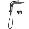 Matte Black 12" Large Twin Shower Head Set with 3-Mode Handheld & Gooseneck Arm Wall Taps