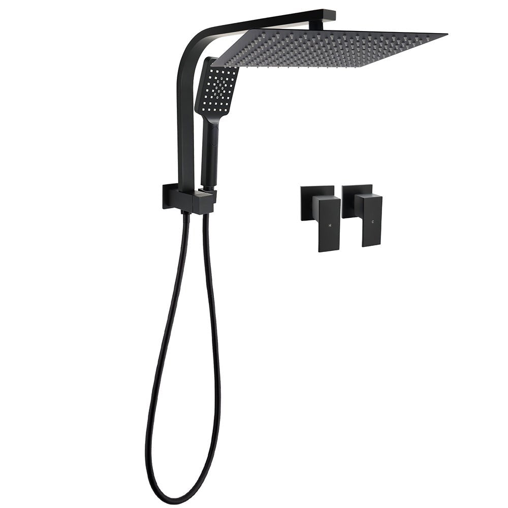 Matt Black Twin Set 12" Large Shower Head 3 Modes Handheld Gooseneck Arm Wall Taps - Furniture > Bathroom > Shower Heads & Screens - Rivercity House & Home Co. (ABN 18 642 972 209) - Affordable Modern Furniture Australia