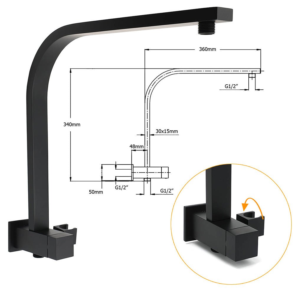 Matt Black Twin Set 12" Large Shower Head 3 Modes Handheld Gooseneck Arm Wall Taps - Furniture > Bathroom > Shower Heads & Screens - Rivercity House & Home Co. (ABN 18 642 972 209) - Affordable Modern Furniture Australia