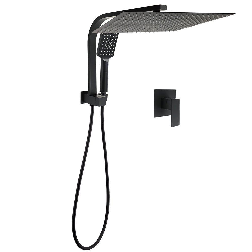Matt Black Twin Set 16" Extra Large Shower Head 3 Modes Handheld Gooseneck Arm Wall Mixer - Furniture > Bathroom > Shower Heads & Screens - Rivercity House & Home Co. (ABN 18 642 972 209) - Affordable Modern Furniture Australia