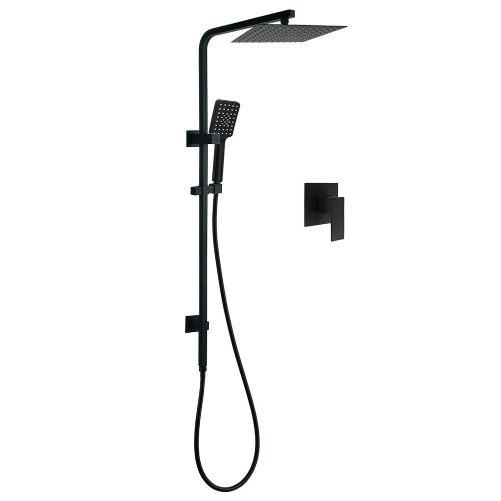 Matt Black Twin Shower Set Square 10" Rain Head 3 Modes Handheld Wall Arm Rail + Mixer - Furniture > Bathroom > Shower Heads & Screens - Rivercity House & Home Co. (ABN 18 642 972 209) - Affordable Modern Furniture Australia