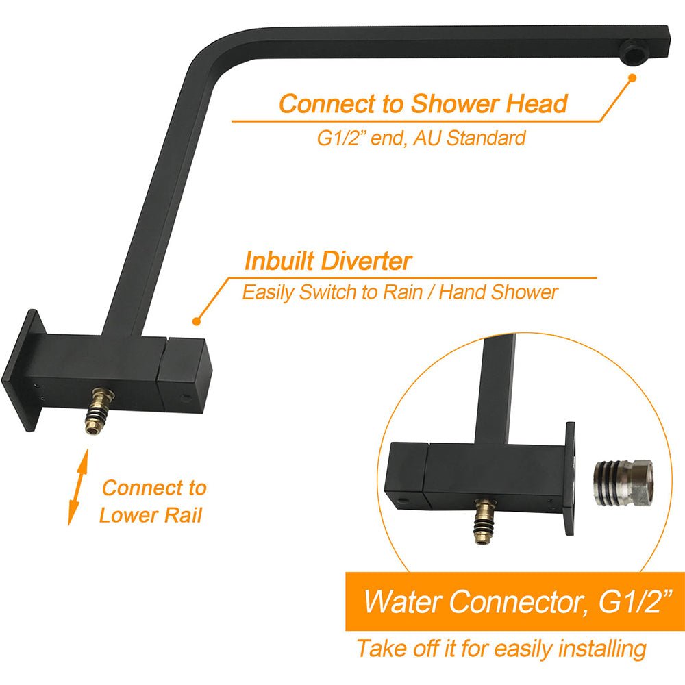 Matt Black Twin Shower Set Square 10" Rain Head 3 Modes Handheld Wall Arm Rail + Taps - Furniture > Bathroom > Shower Heads & Screens - Rivercity House & Home Co. (ABN 18 642 972 209) - Affordable Modern Furniture Australia