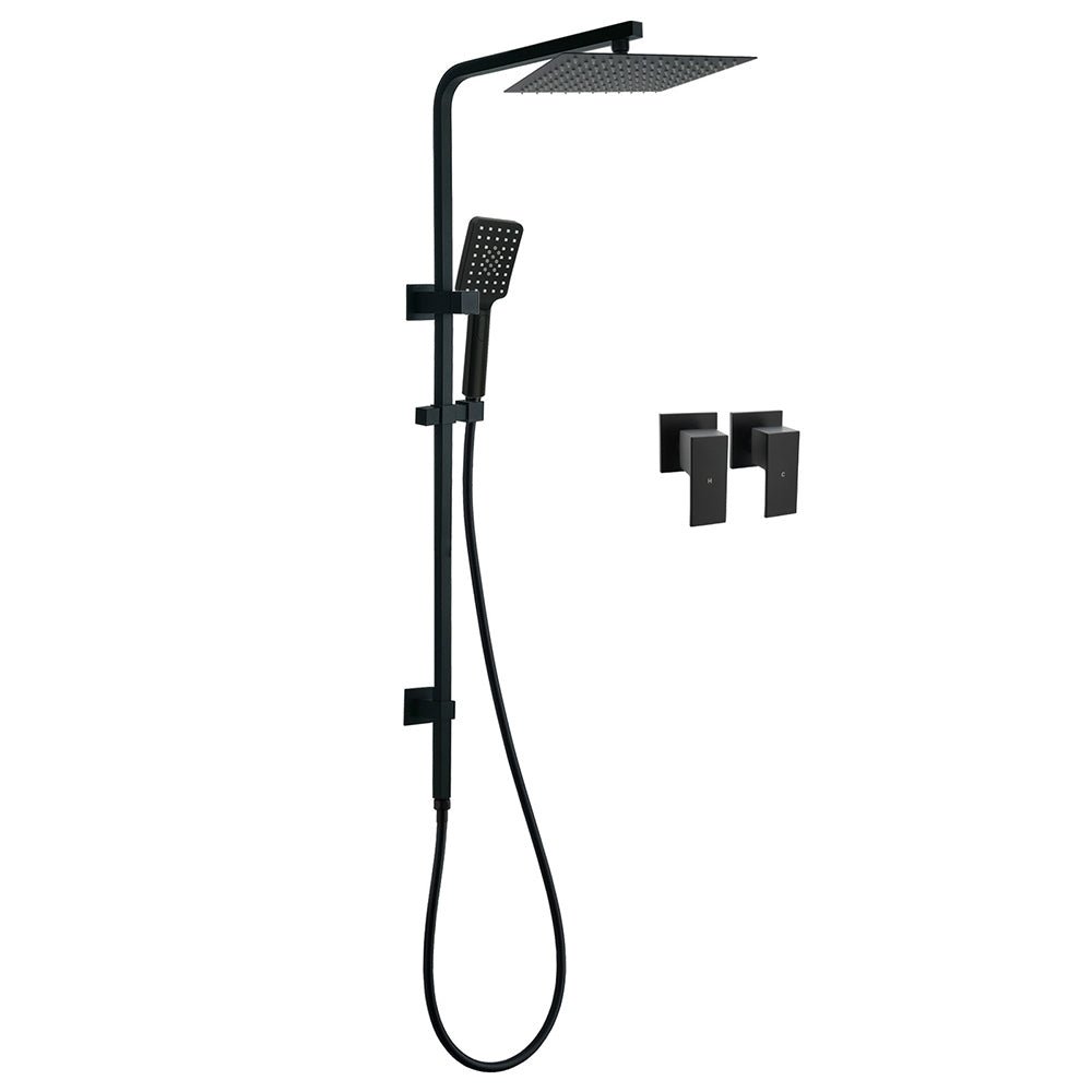 Matt Black Twin Shower Set Square 10" Rain Head 3 Modes Handheld Wall Arm Rail + Taps - Furniture > Bathroom > Shower Heads & Screens - Rivercity House & Home Co. (ABN 18 642 972 209) - Affordable Modern Furniture Australia