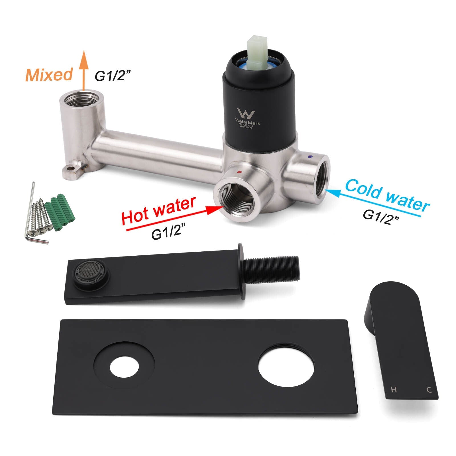 Matte Black Basin Mixer Bathroom Vanity Faucet Wall Mounted Tap Slim Flat Spout - Furniture > Bathroom > Shower Heads & Screens - Rivercity House & Home Co. (ABN 18 642 972 209) - Affordable Modern Furniture Australia