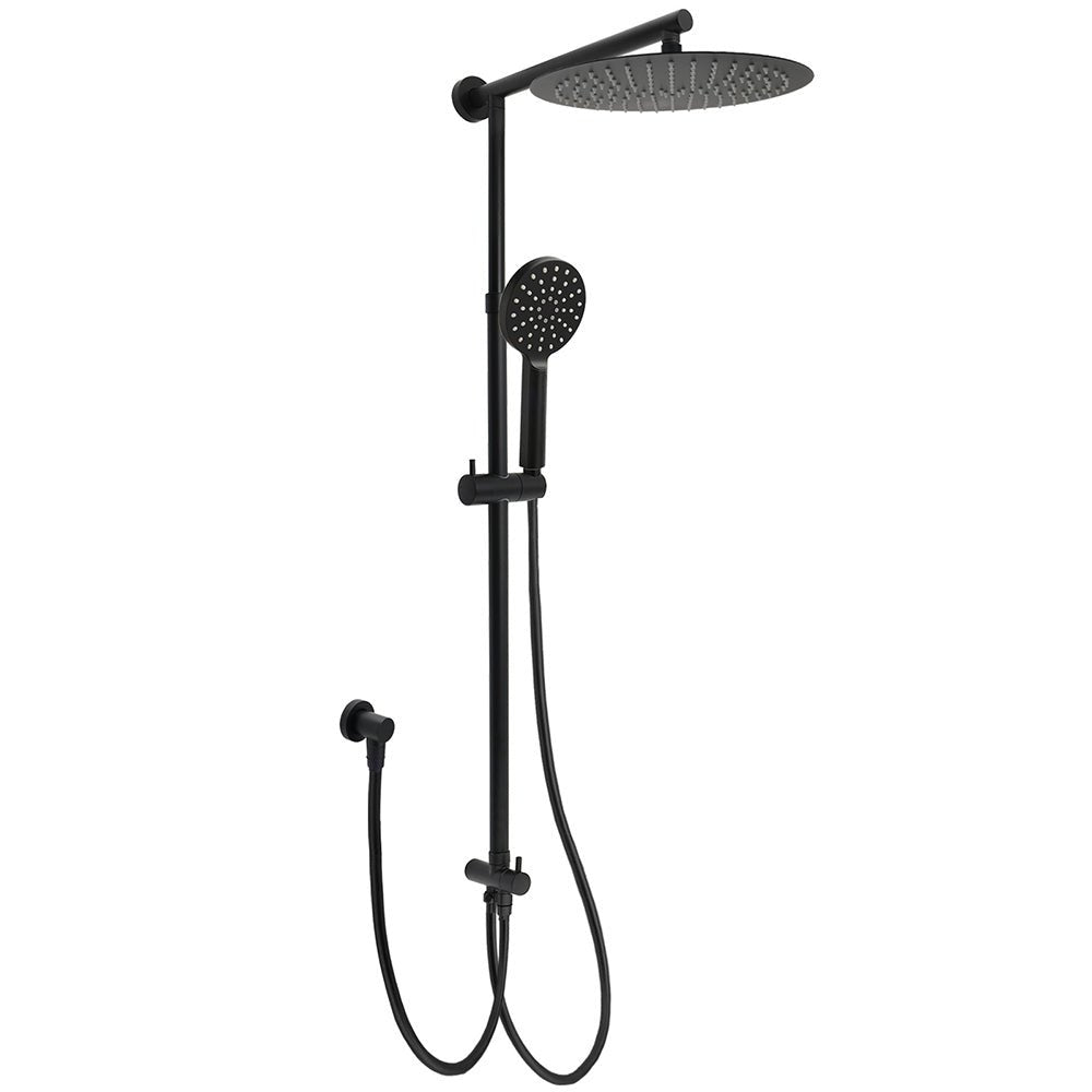 Matte Black Large 12" Round Shower Head Twin Set Handheld Diverter Wall Rail Arm - Furniture > Bathroom > Shower Heads & Screens - Rivercity House & Home Co. (ABN 18 642 972 209) - Affordable Modern Furniture Australia