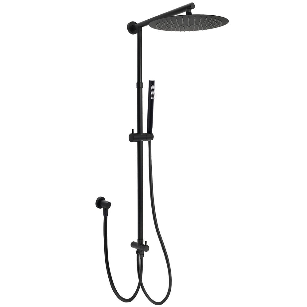 Matte Black Large 12" Round Shower Head Twin Set Stainless Steel Handheld Diverter Wall Rail Arm - Furniture > Bathroom > Shower Heads & Screens - Rivercity House & Home Co. (ABN 18 642 972 209) - Affordable Modern Furniture Australia