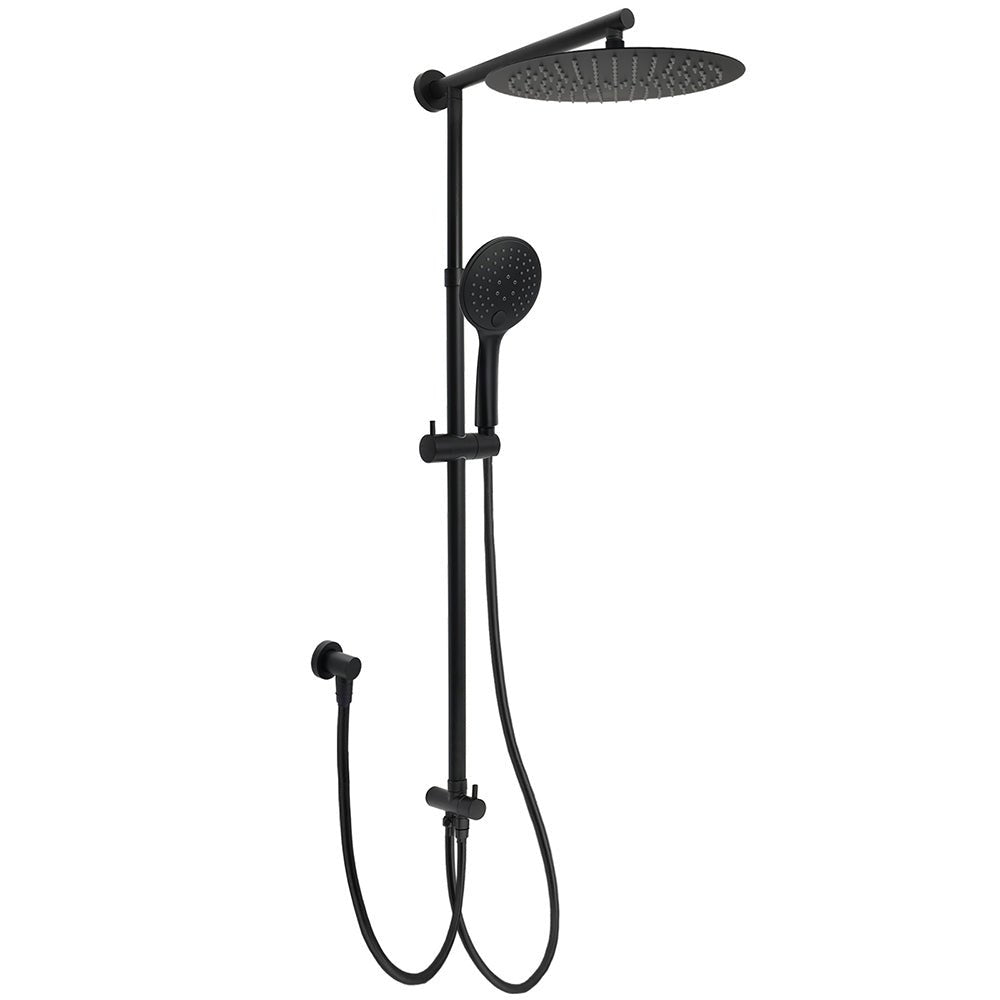 Matte Black Large 12" Twin Round Shower Head Set Handheld Diverter Rail Wall Arm - Furniture > Bathroom > Shower Heads & Screens - Rivercity House & Home Co. (ABN 18 642 972 209) - Affordable Modern Furniture Australia