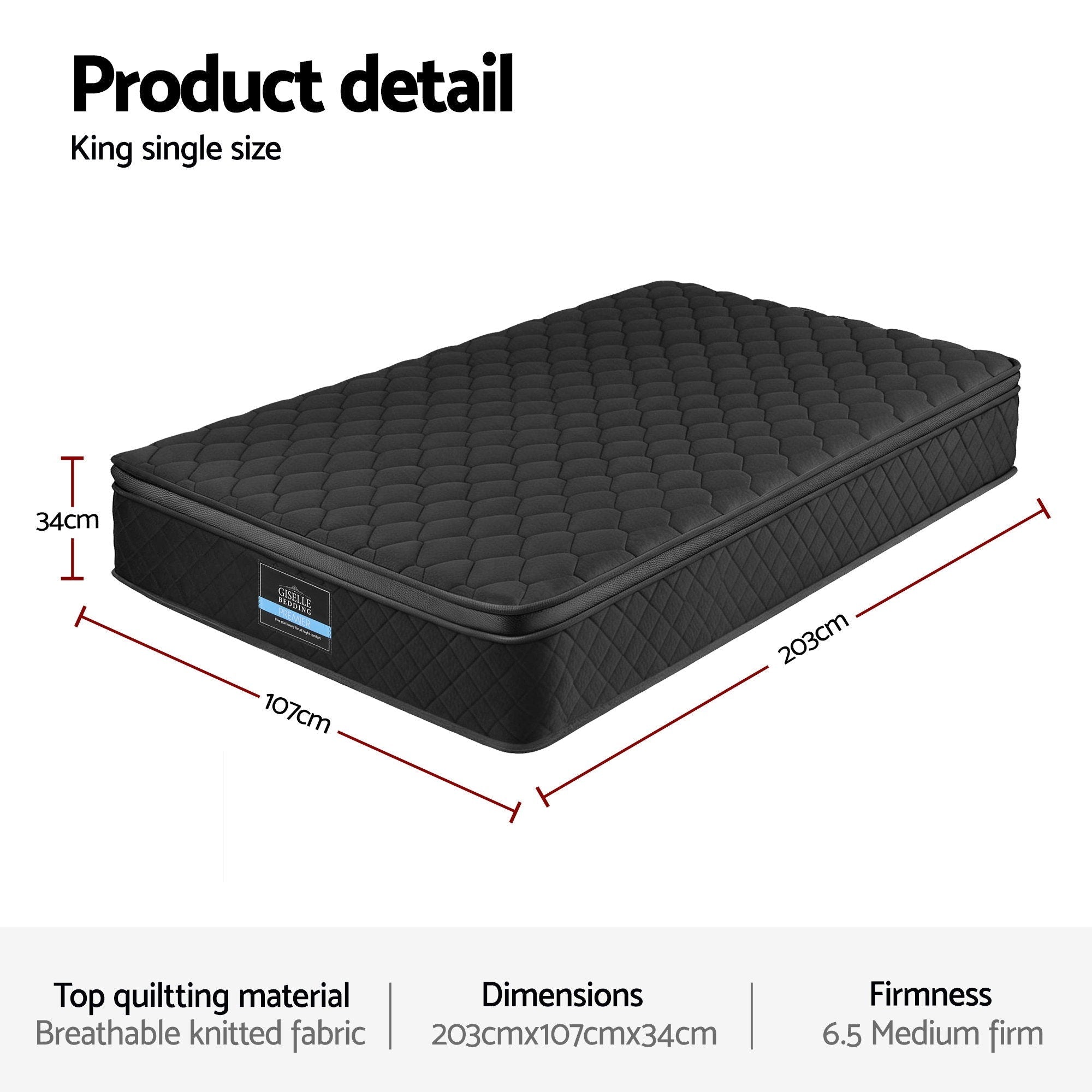 Mattress 34cm 5 - Zone Pocket Spring Egg - crate Memory Foam King Single - Furniture > Mattresses > King Single Mattress - Rivercity House & Home Co. (ABN 18 642 972 209) - Affordable Modern Furniture Australia