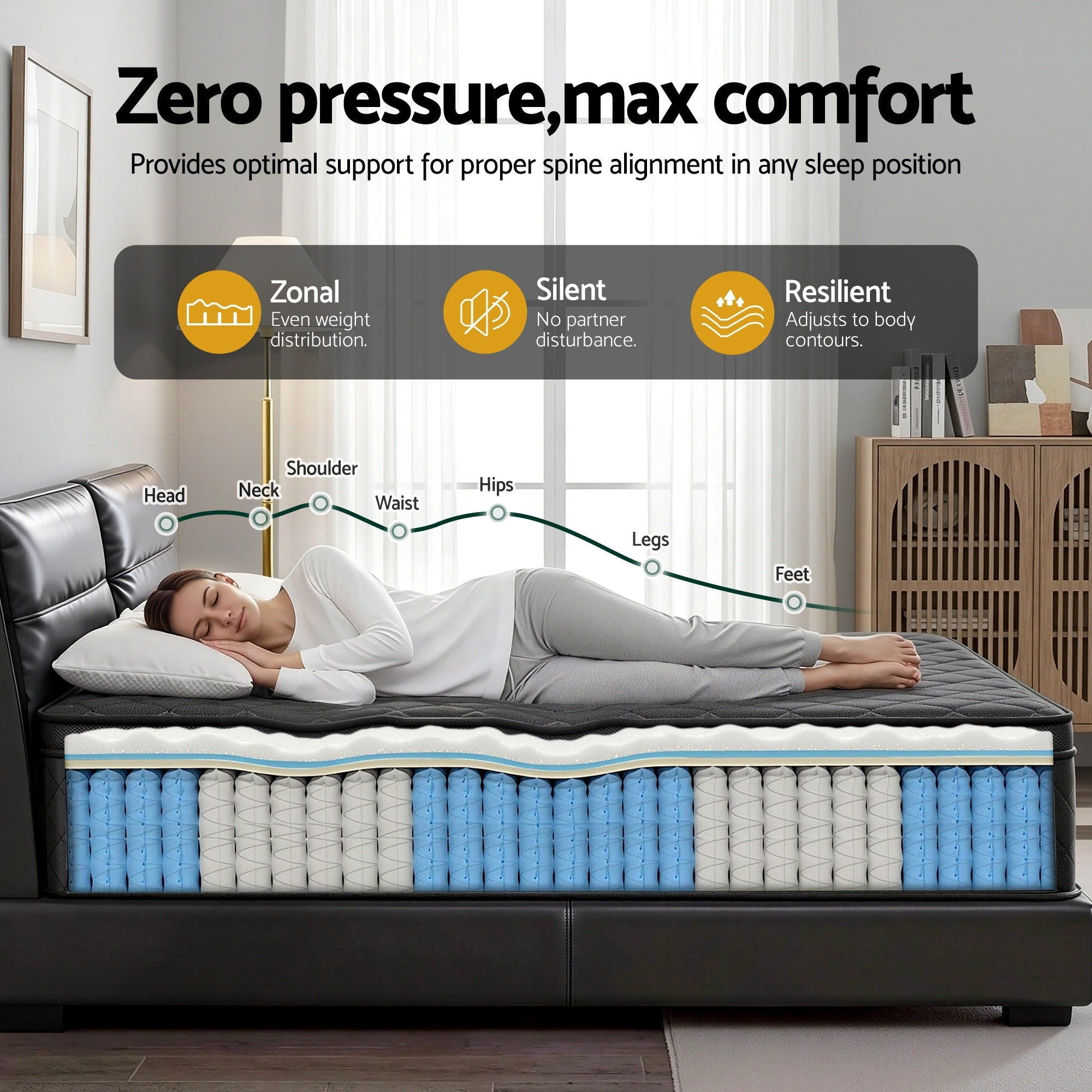 Mattress 34cm 5 - Zone Pocket Spring Egg - crate Memory Foam King Single - Furniture > Mattresses > King Single Mattress - Rivercity House & Home Co. (ABN 18 642 972 209) - Affordable Modern Furniture Australia