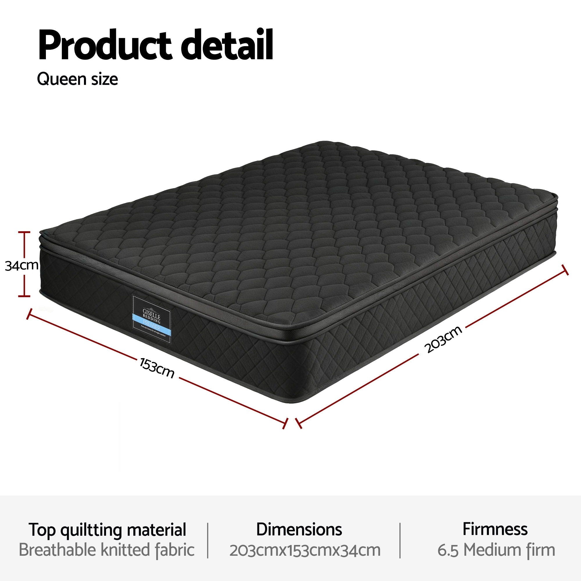 Mattress 34cm 5 - Zone Pocket Spring Egg - crate Memory Foam Queen - Furniture > Mattresses > Queen Mattress - Rivercity House & Home Co. (ABN 18 642 972 209) - Affordable Modern Furniture Australia