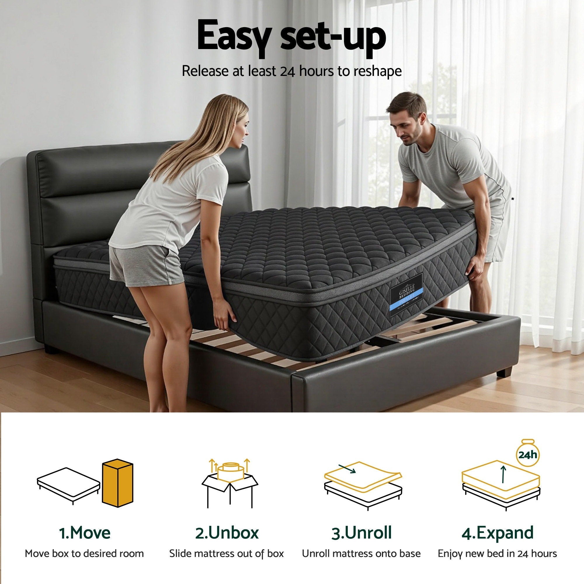 Mattress 34cm 5 - Zone Pocket Spring Egg - crate Memory Foam Single - Furniture > Mattresses > Single Mattress - Rivercity House & Home Co. (ABN 18 642 972 209) - Affordable Modern Furniture Australia