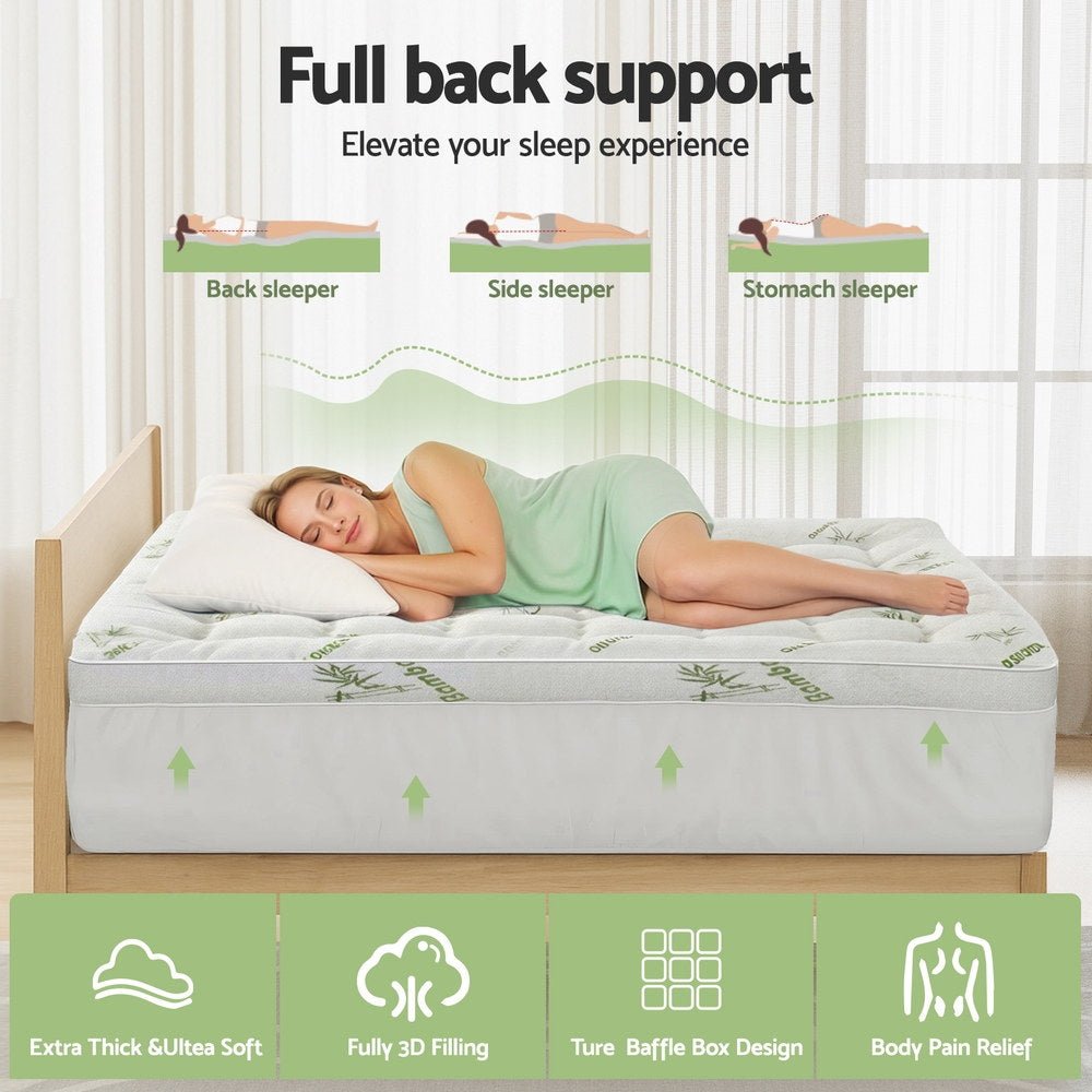 Mattress Topper 11cm Pillowtop toppers Bamboo Double - Furniture > Mattresses > Mattress Toppers - Rivercity House & Home Co. (ABN 18 642 972 209) - Affordable Modern Furniture Australia