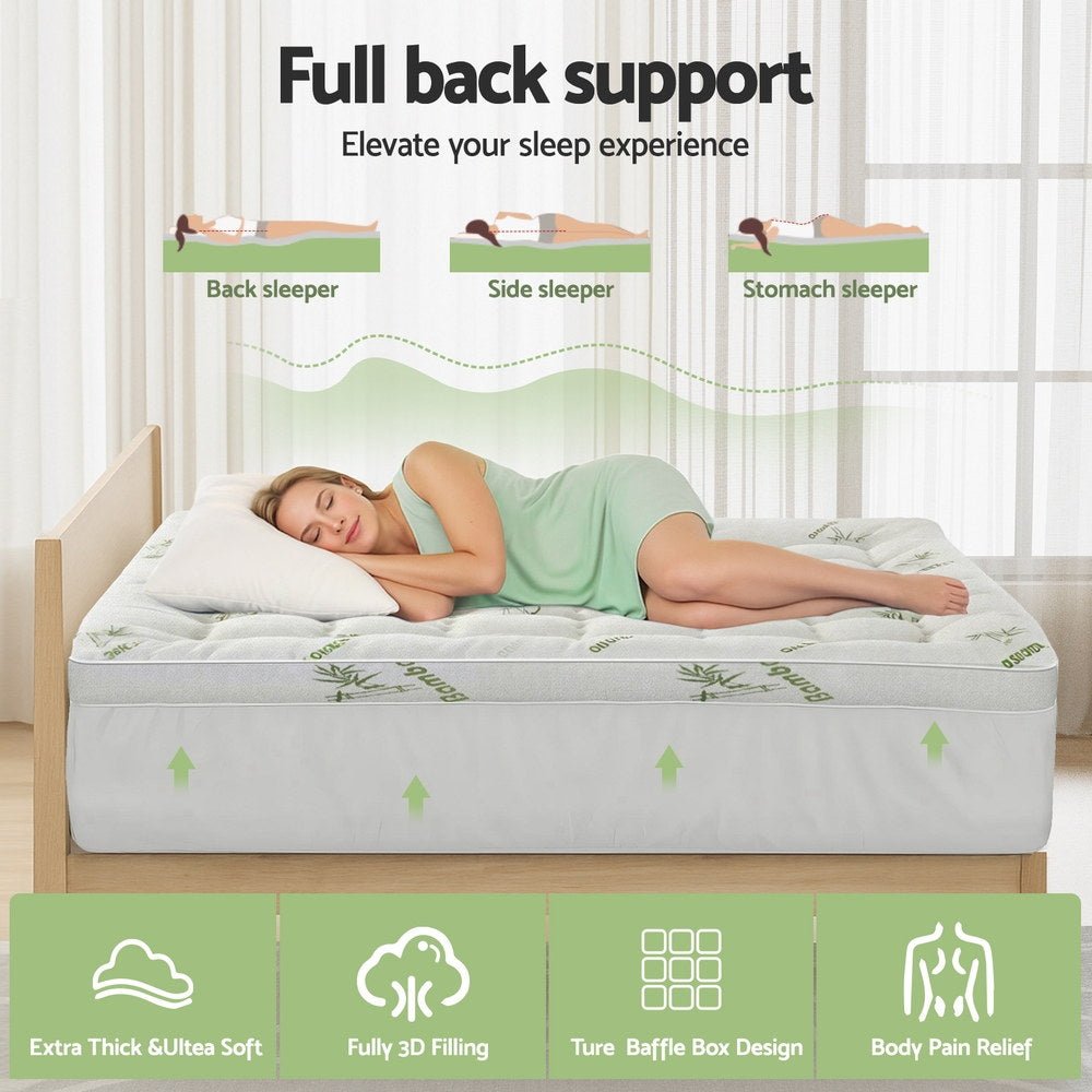 Mattress Topper 11cm Pillowtop toppers Bamboo Single - Furniture > Mattresses > Mattress Toppers - Rivercity House & Home Co. (ABN 18 642 972 209) - Affordable Modern Furniture Australia