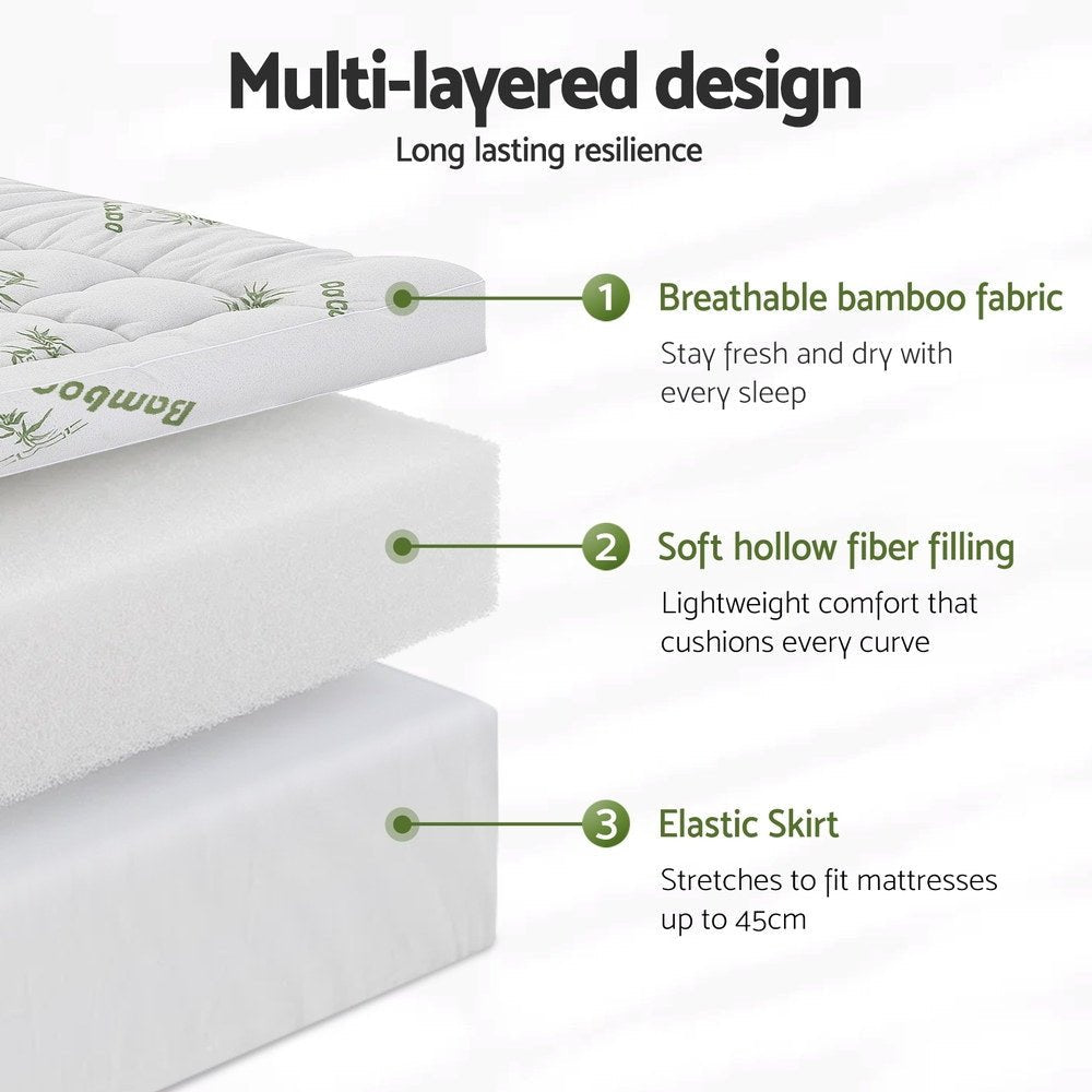 Mattress Topper 11cm Pillowtop toppers Bamboo Single - Furniture > Mattresses > Mattress Toppers - Rivercity House & Home Co. (ABN 18 642 972 209) - Affordable Modern Furniture Australia