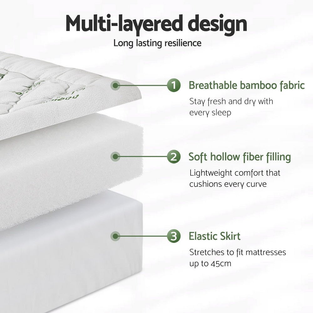 Mattress Topper 5cm Pillowtop toppers Bamboo King Single - Furniture > Mattresses > Mattress Toppers - Rivercity House & Home Co. (ABN 18 642 972 209) - Affordable Modern Furniture Australia