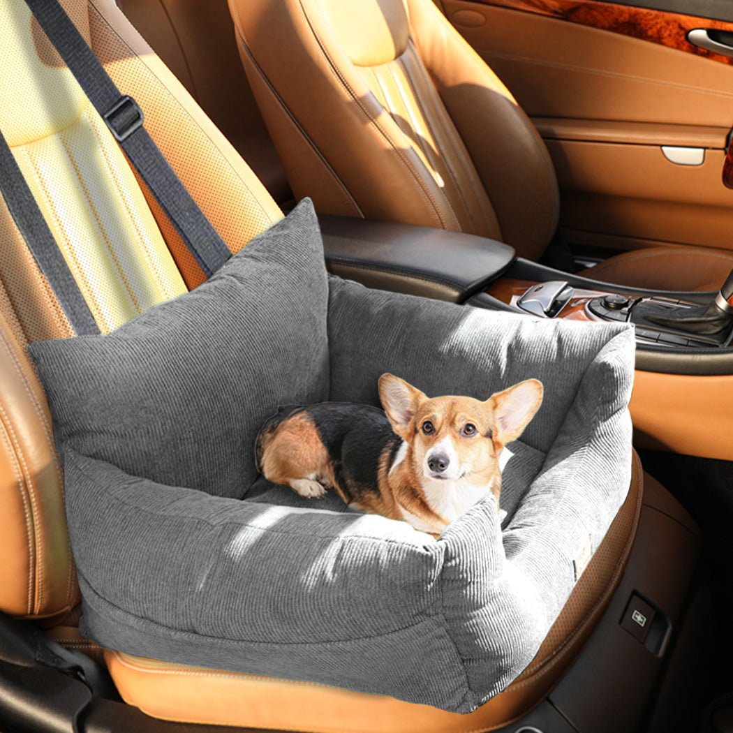 Medium Dog Car Booster Seat with Adjustable Belt and Pockets - Grey - Rivercity House & Home Co. (ABN 18 642 972 209) - Affordable Modern Furniture Australia