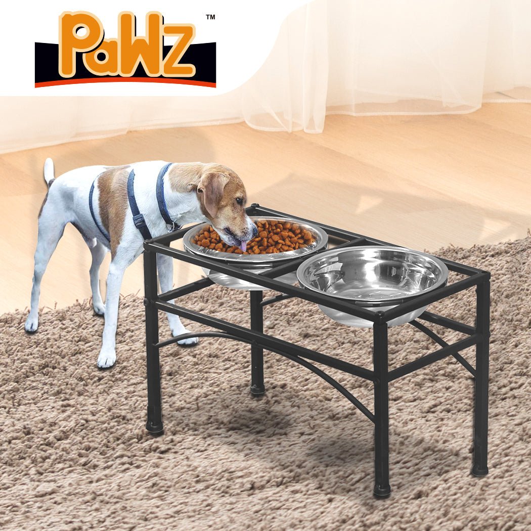Medium Dual Elevated Raised Dog Feeder with Stainless Steel Bowls - Black - Rivercity House & Home Co. (ABN 18 642 972 209) - Affordable Modern Furniture Australia