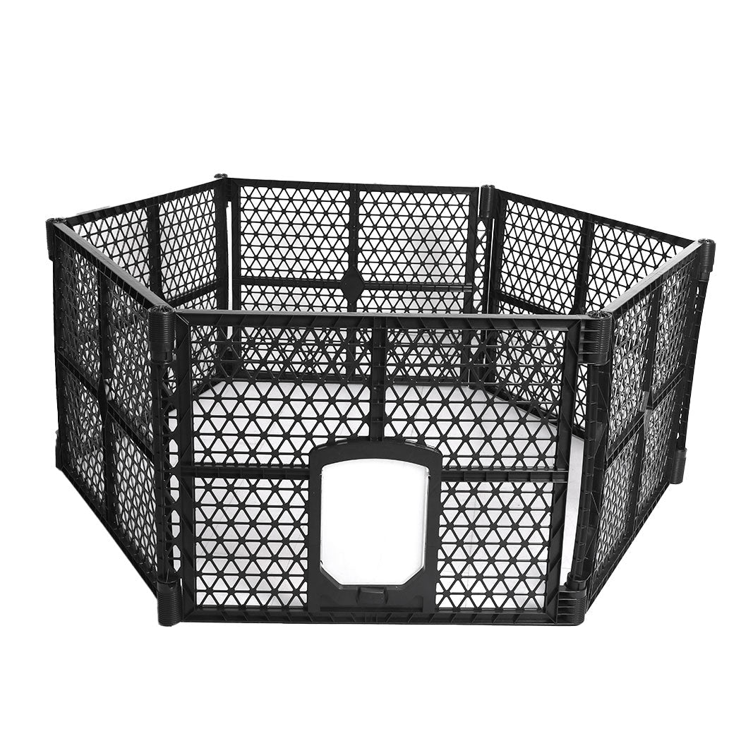 Medium Folding Plastic Pet Playpen with Lockable Gate - Black - Rivercity House & Home Co. (ABN 18 642 972 209) - Affordable Modern Furniture Australia